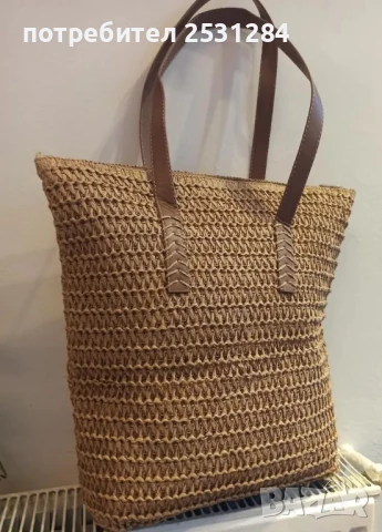 Нова дамска лятна плетена чанта в цвят Каки, снимка 4 - Чанти - 50613612