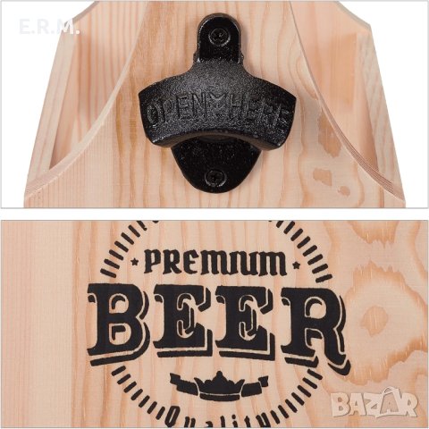 Дървена чанта за бира Relaxdays с отварачка за бира бутилки поставка за бири , снимка 2 - Антикварни и старинни предмети - 43038612
