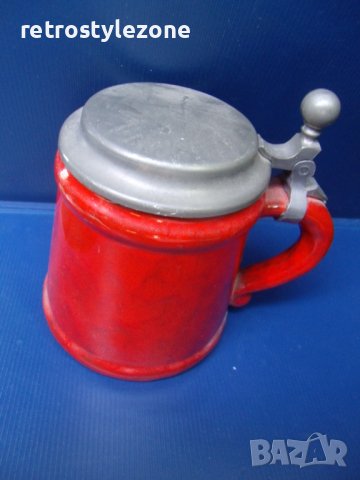 № 4587 стара порцеланова халба с метален капак   - размери - височина 12 см , диаметър 10,5 см