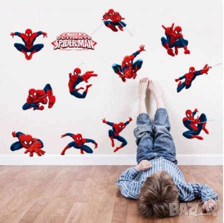 11 малки спайдърмен Spiderman стикер постер лепенка за стена и мебел детска стая самозалепващ