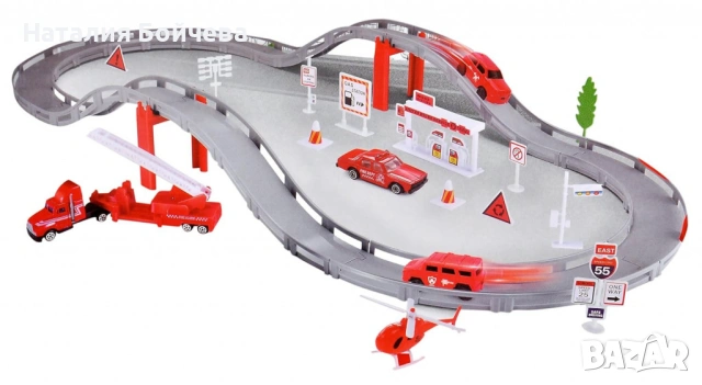 Състезателен пожарникарски комплект Firefighting Track – 31 части, снимка 5 - Влакчета, самолети, хеликоптери - 53385780