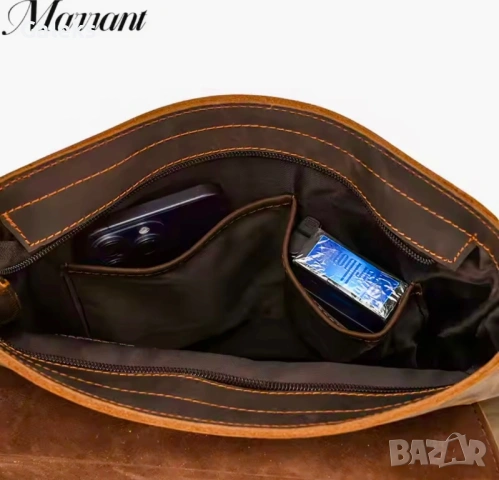 Мъжка луксозна кожена, винтидж чанта /Кафява Crazy Horse* естествена кожа!, снимка 10 - Чанти - 53102550