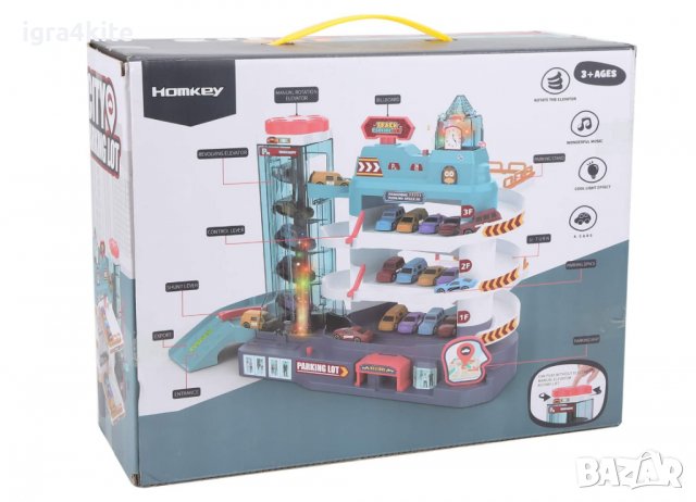 Топ Триетажен паркинг с асансьор, колички, постелка, звук и светлини, снимка 5 - Коли, камиони, мотори, писти - 38527070