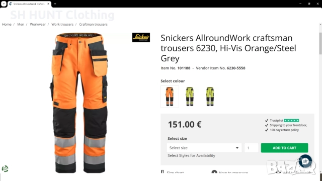 Snickers 6230 Allround Work Craftsman Trousers Hi-Vis Orange размер 54 / XL работен панталон W4-238, снимка 2 - Панталони - 52067770