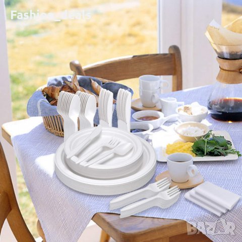 Парти комплект пластмасови прибори чинии салфетки за 25 гости Къмпинг, снимка 4 - Други - 33688111