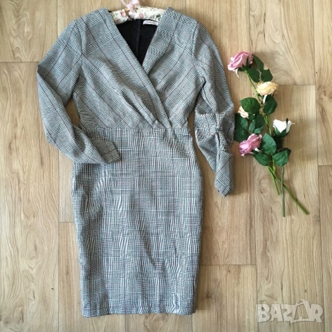 Разпродажба спешно! Нова рокля каре офис стил с подплата S, снимка 2 - Рокли - 52840816