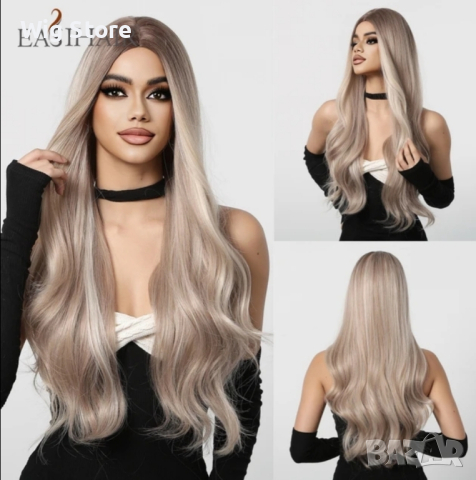 Пепеляво руса перука без бретон на леки вълни
