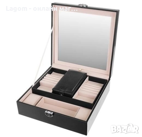 Кутия за бижута и часовници с огледало, отделящи се отделения и ключалка с ключ, екокожа, снимка 6 - Подаръци за жени - 52688995
