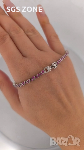 сребърна гривна с естествени рубини, снимка 9 - Гривни - 52688162