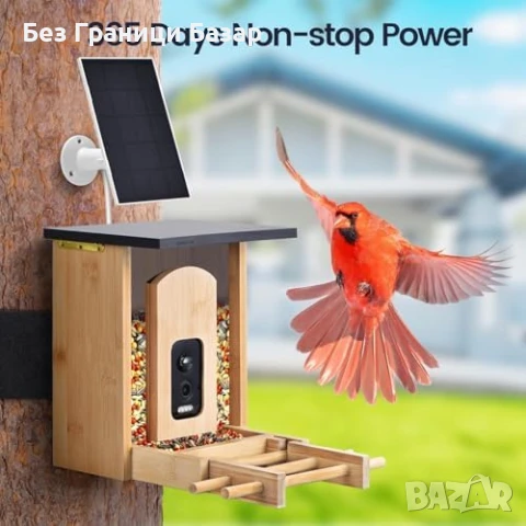 Нова Смарт хранилка за птици с камера, бамбук, AI, 2K, соларна, слънчева, снимка 6 - Други стоки за дома - 51108181