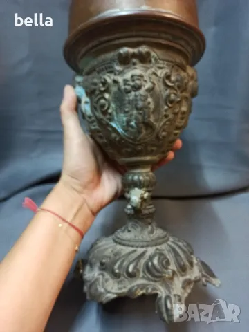 Антикварна настолна газена лампа с образи, снимка 3 - Антикварни и старинни предмети - 47364897