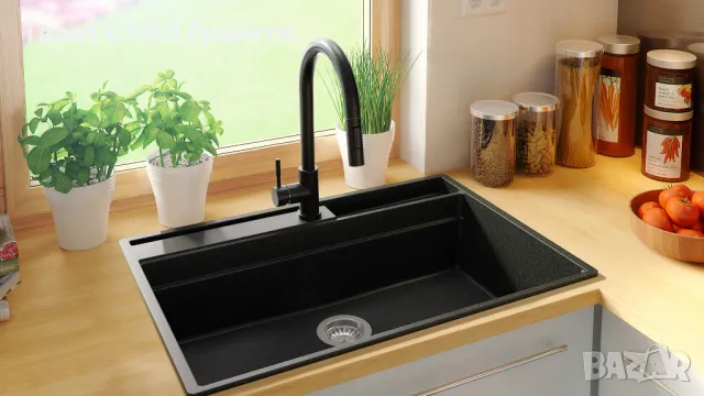 Графит кухненска мивка от гранит Осло 80 Премиум 780 x 530 мм, снимка 5 - Мивки - 47714203