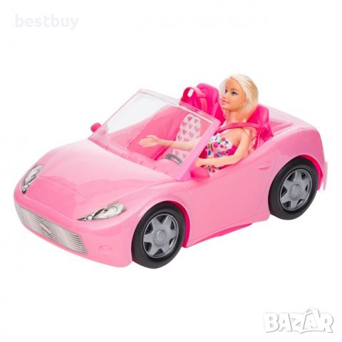 Розова кола кабрио с кукла, снимка 2 - Кукли - 39174875