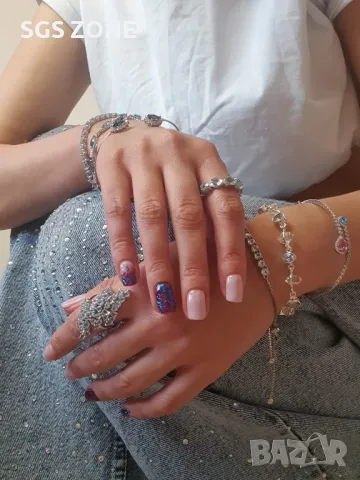 Масивна Сребърна Гривна с Розов или Син Топаз, снимка 2 - Гривни - 49916668