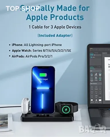 3 в 1 Нова стойка зарядно телефон слушалки часовник Магнитна станция iPhone Apple Watch AirPods, снимка 5 - Аксесоари за Apple - 49239172