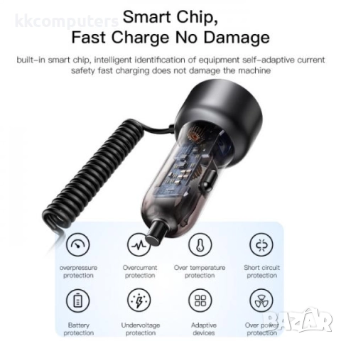 12V Зарядно за автомобил Yesido Y58 / USB QC 3.0 18W , PD 30W / с кабел 2в1 / Черен / Баркод : 45637, снимка 2 - Зарядни за кола - 52052295