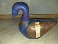 Страхотна синя дървена патица патка с месинг и кост, снимка 1 - Антикварни и старинни предмети - 43414181