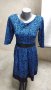 Синя рокля с дълъг ръкав, На цветя, М/L, снимка 1 - Рокли - 43295534