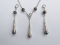 Разкошен комплект бижута с камъни Хематит и богати орнаменти в цвят сребро, снимка 4