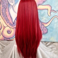 Красива Дълга Перука в Изящен Наситено Червен Цвят Микс с Естествено Изграден Скалп КОД 8875, снимка 7 - Аксесоари за коса - 40830785