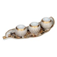 Дървен лист с 3 броя поставки за чаени свещи и камъчета, снимка 2 - Декорация за дома - 39216512