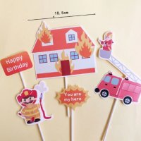 Пожарна пожарникар Happy Birthday топер топери клечки за парти рожден ден торта декор, снимка 1 - Други - 26727822