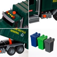 Камион за рециклиране на боклук, зелен с 3 кошчета, светлина и звук, снимка 4 - Коли, камиони, мотори, писти - 43102408