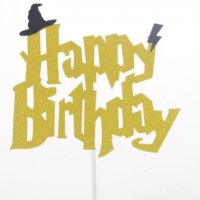  Happy Birthday Хари Потър harry potter златист картонен брокатен топер табела украса табела  торта, снимка 1 - Други - 32852904