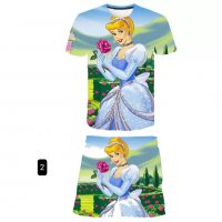 Летен комплект за момичета 3D тениска и шорти Cinderella, 7цвята - 023, снимка 2 - Детски комплекти - 37624305