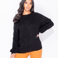 Пуловер с ефектен възел - черен, снимка 4 - Блузи с дълъг ръкав и пуловери - 27433426