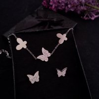 Колие и обеци пеперуда, снимка 1 - Бижутерийни комплекти - 43118940