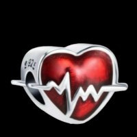 Сребърен елемент червено сърце,Пандора"Heart beat,pulse of heart"/нов, снимка 1 - Колиета, медальони, синджири - 44048553