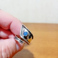 Старинен мъжки сребърен пръстен  -  Уникалнен дизайнерски  пръстен със синьо котешко око  - за силна, снимка 4 - Пръстени - 40015453