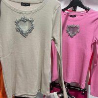 Рипсена блузка със сърце , снимка 3 - Блузи с дълъг ръкав и пуловери - 43676782