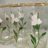 Ретро водни чаши, златен кант, ръчно рисувани цветя, снимка 5 - Чаши - 43669181