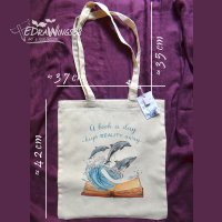 Текстилна чанта / торба за пазар с дълги дръжки "Делфини" /принт, авторска илюстрация/, снимка 4 - Чанти - 27069637