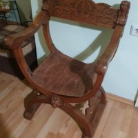 Масивен стар стол със орнаменти,глава и крака на лъв, снимка 7 - Столове - 39663658