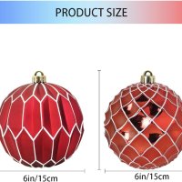6 броя Коледна украса, Големи топки 150 мм, (червена мрежа), снимка 2 - Декорация за дома - 43141603