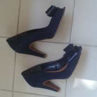 Официални дамски черни обувки велур, без пръсти,9см ток,номер 37, снимка 2 - Дамски елегантни обувки - 26626660