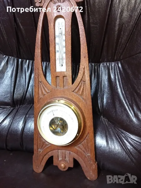 дърворезбован барометър,термометър, снимка 1
