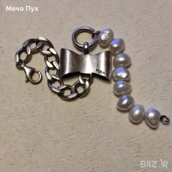 Сребърна гривна с естествени перли (223), снимка 1