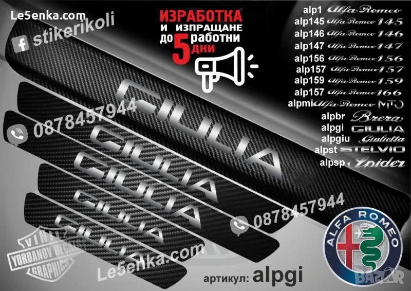 ПРАГОВЕ карбон Alfa Romeo Giulia фолио стикери alpgi, снимка 1