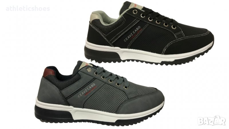 Мъжки кожени маратонки в сиво и черно-3091, снимка 1