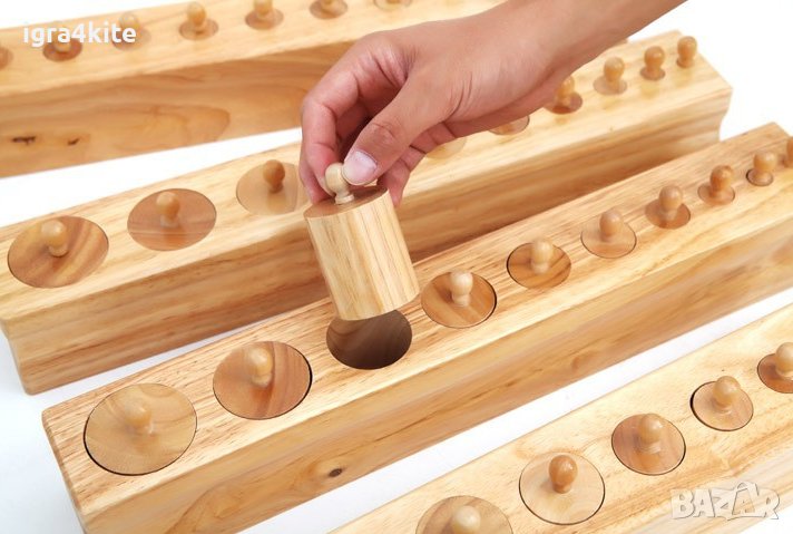 Дървени цилиндри теглилки с дръжки професионални Монтесори материали, снимка 1