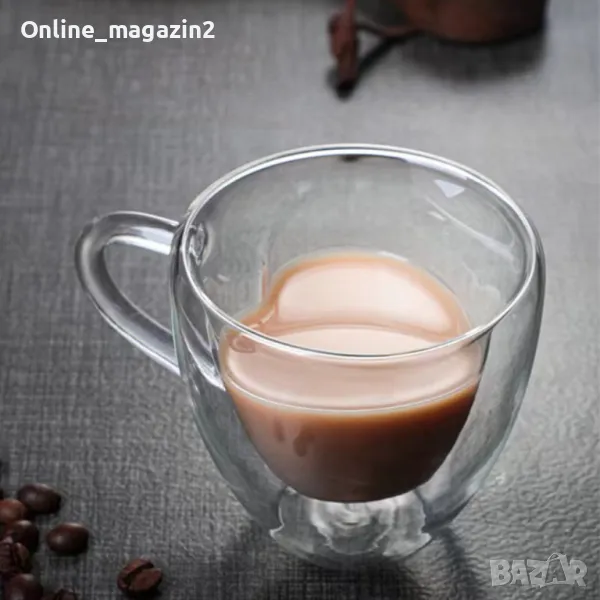 Двустенна стъклена термо чаша във формата на сърце, снимка 1