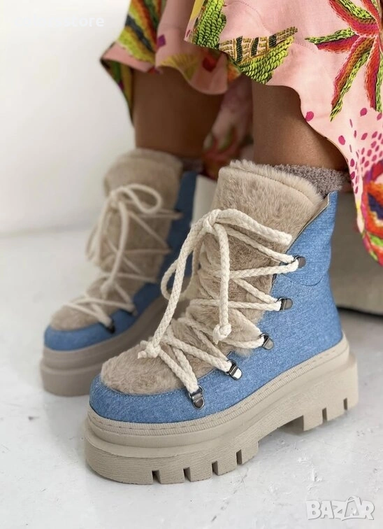 Боти на платформа - бежово със синьо - BPUH1, снимка 1