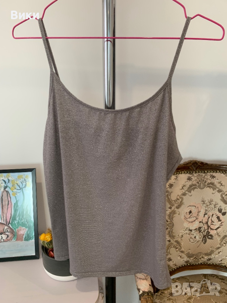 Сив потник със сребристи нишки в размер М/L, снимка 1