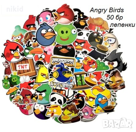 50 бр Angry Birds енгри бърдс самозалепващи лепенки стикери за украса декор картонена торта и др , снимка 1