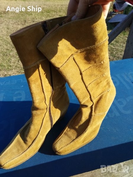 дамски боти до естествена кожа - велур, снимка 1