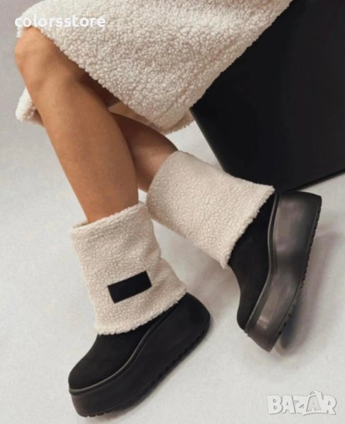 Боти на платформа - черен велур - BPK1, снимка 1
